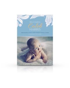 Blue Paisley Flowers Birth Announcement Custom Photo Card